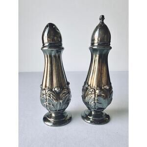 Antique W.B. MFG Co Silverplate Salt Pepper Shakers Floral Repousse Pair